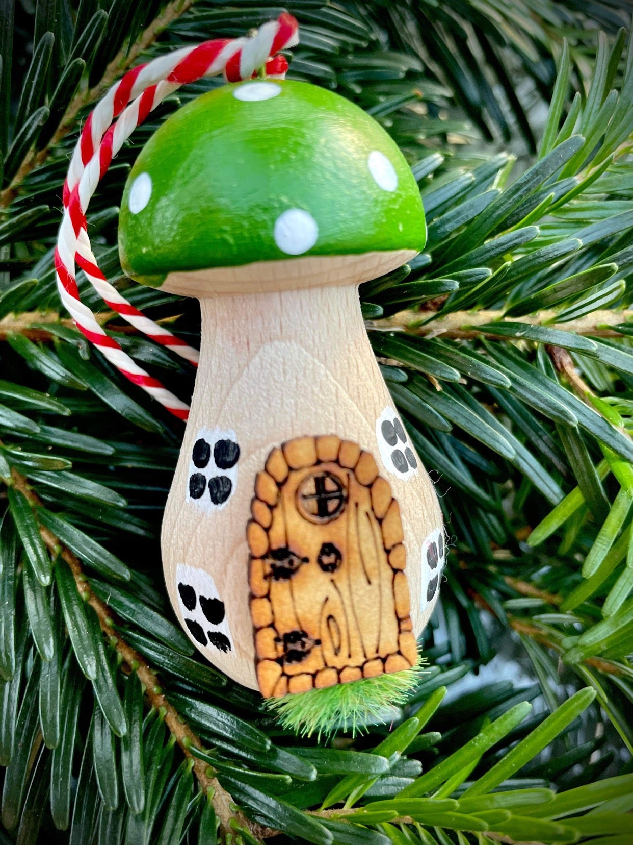 Set of 4 Handpainted Wooden Toadstool Christmas Tree Decorations - Free Delivery
