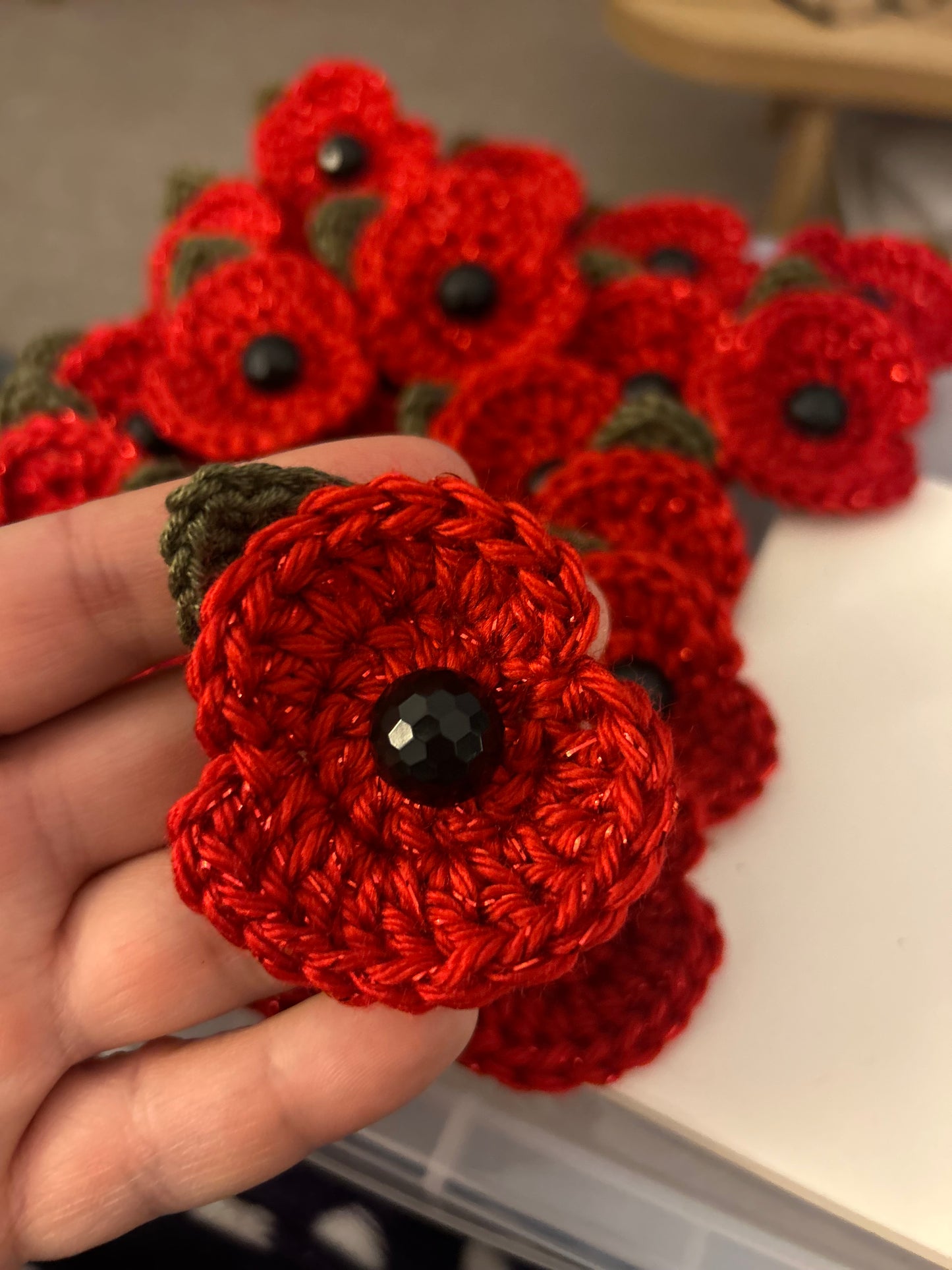 Handmade Crocheted Remembrance Poppy Brooch