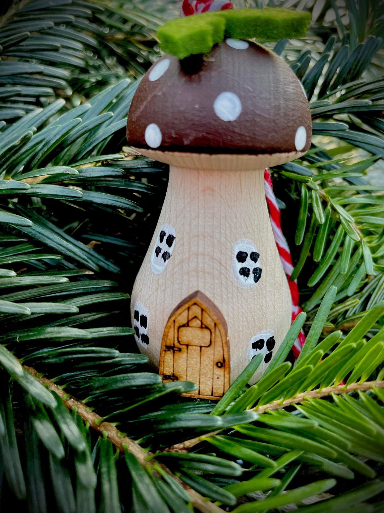Set of 4 Handpainted Wooden Toadstool Christmas Tree Decorations - Free Delivery