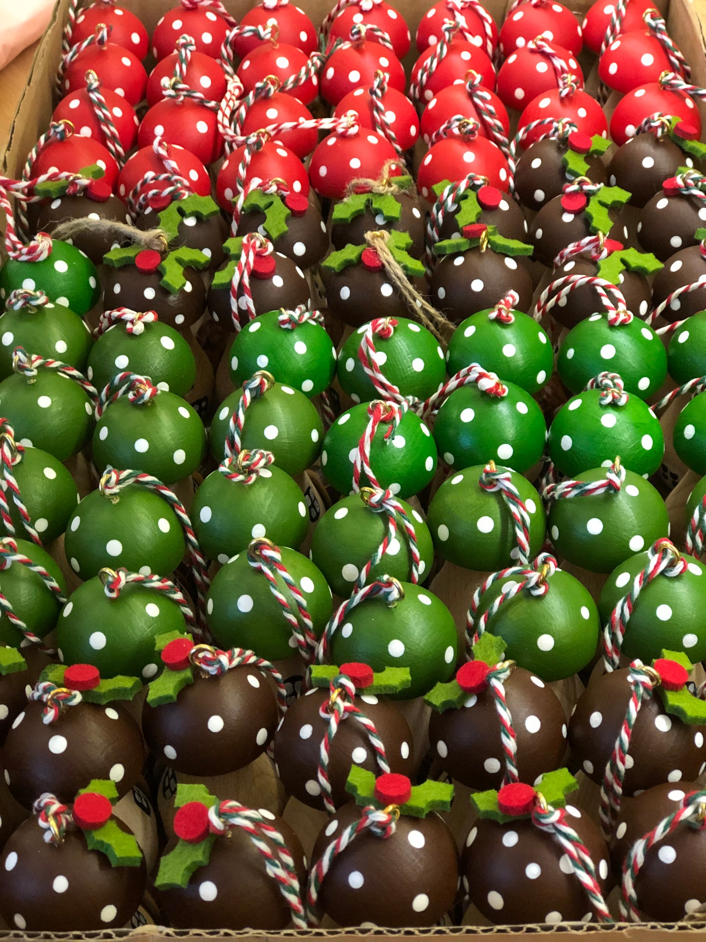 Set of 4 Handpainted Wooden Toadstool Christmas Tree Decorations - Free Delivery