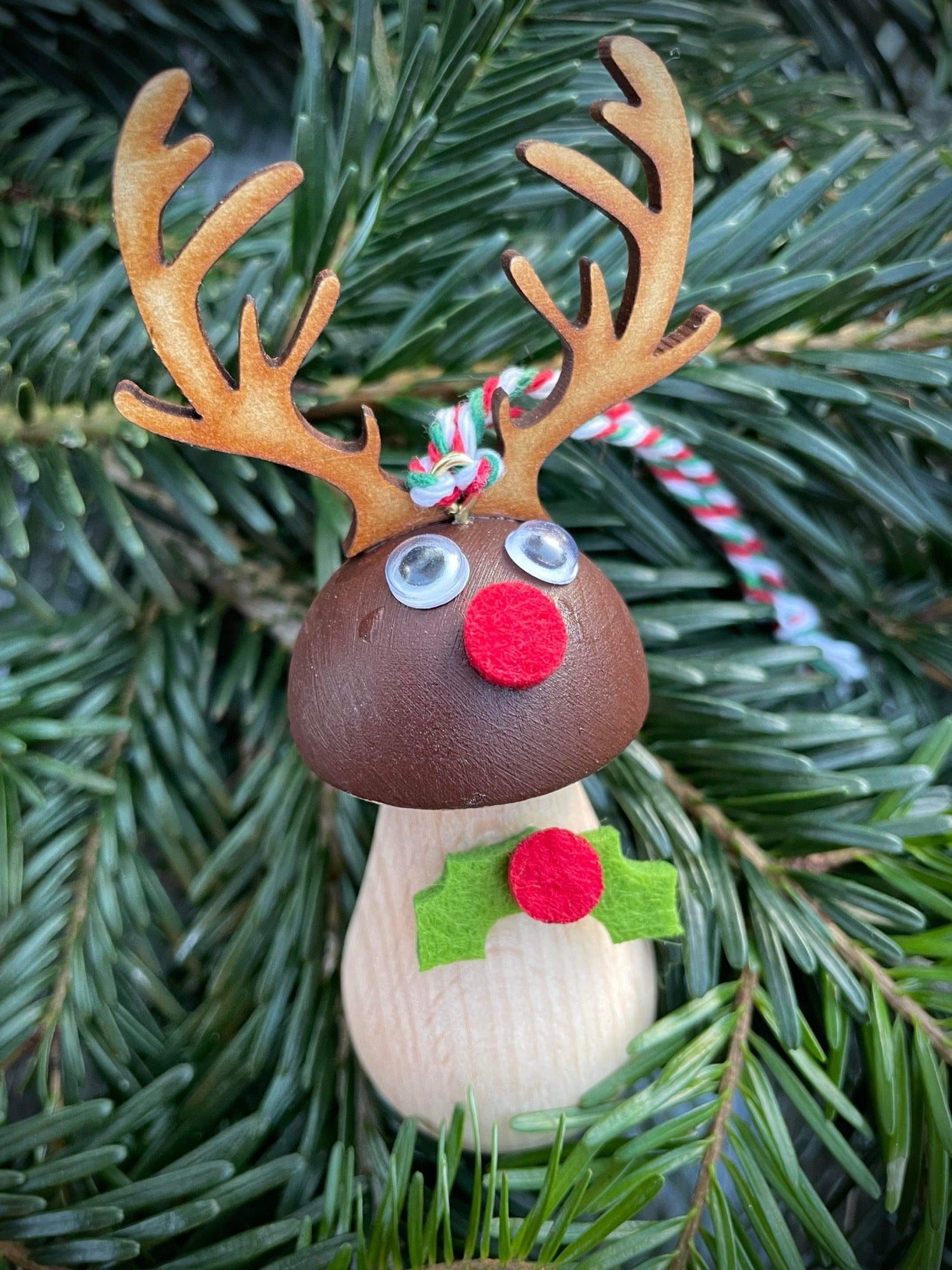 Set of 4 Handpainted Wooden Toadstool Christmas Tree Decorations - Free Delivery