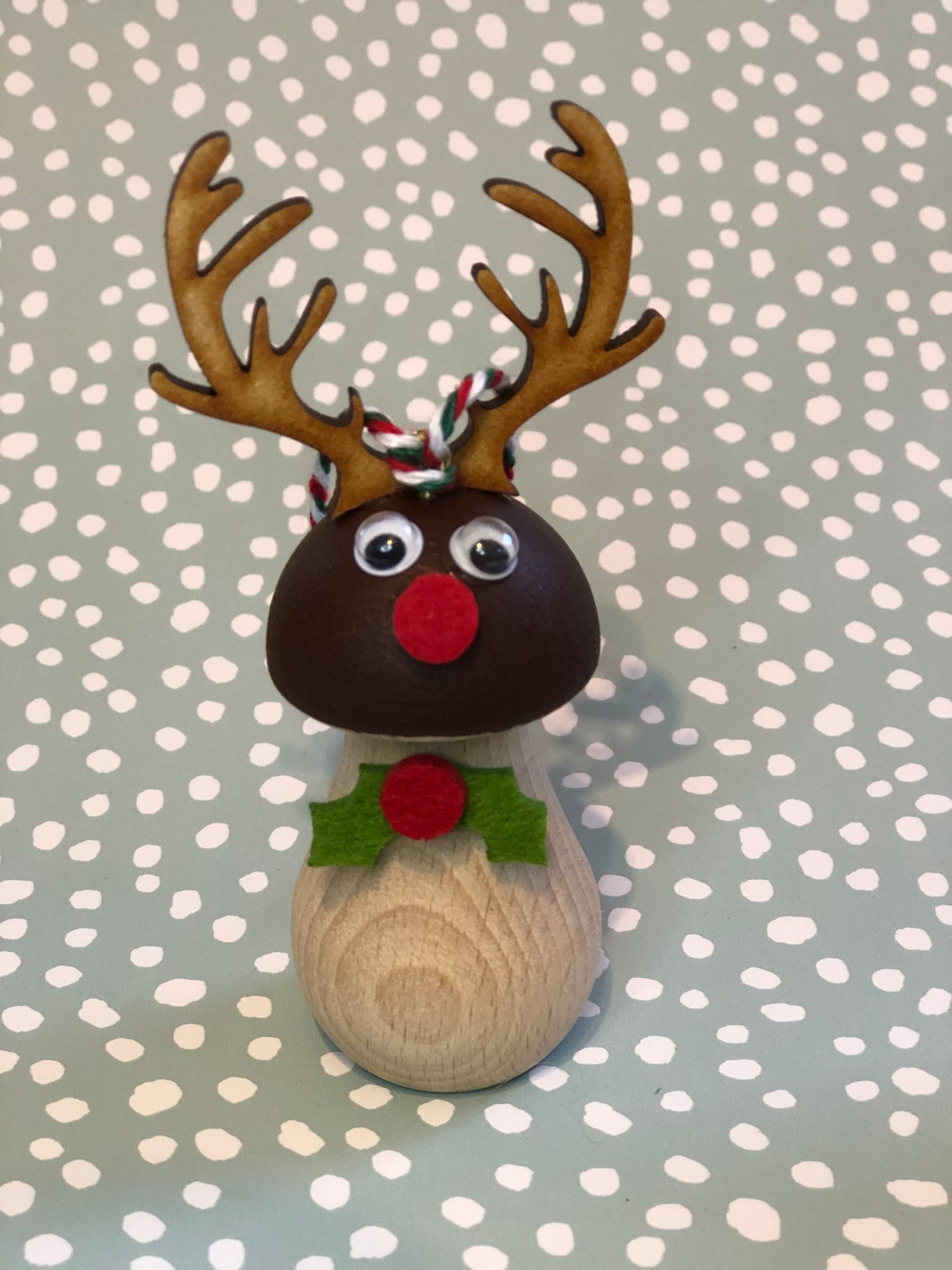 Set of 4 Handpainted Wooden Toadstool Christmas Tree Decorations - Free Delivery