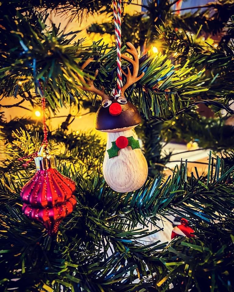 Set of 4 Handpainted Wooden Toadstool Christmas Tree Decorations - Free Delivery