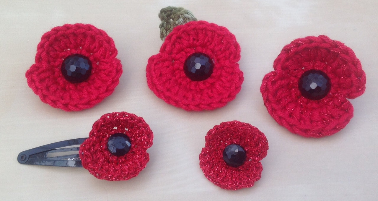 Handmade Crocheted Remembrance Poppy Brooch