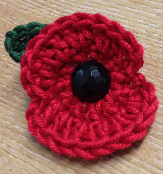 Handmade Crocheted Remembrance Poppy Brooch