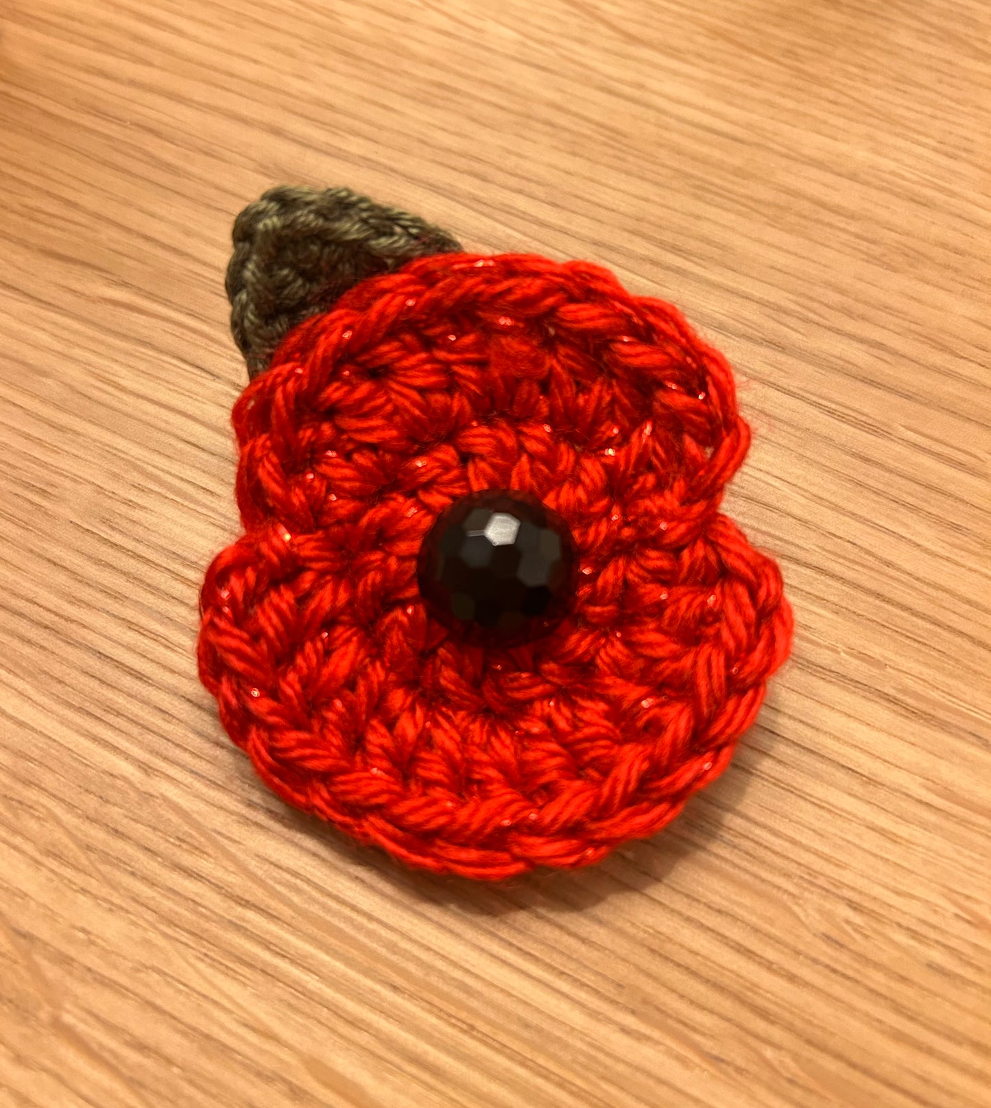 Handmade Crocheted Remembrance Poppy Brooch