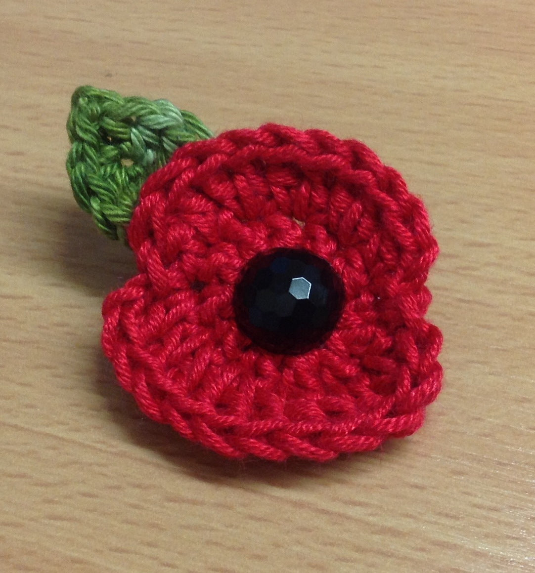 Handmade Crocheted Remembrance Poppy Brooch