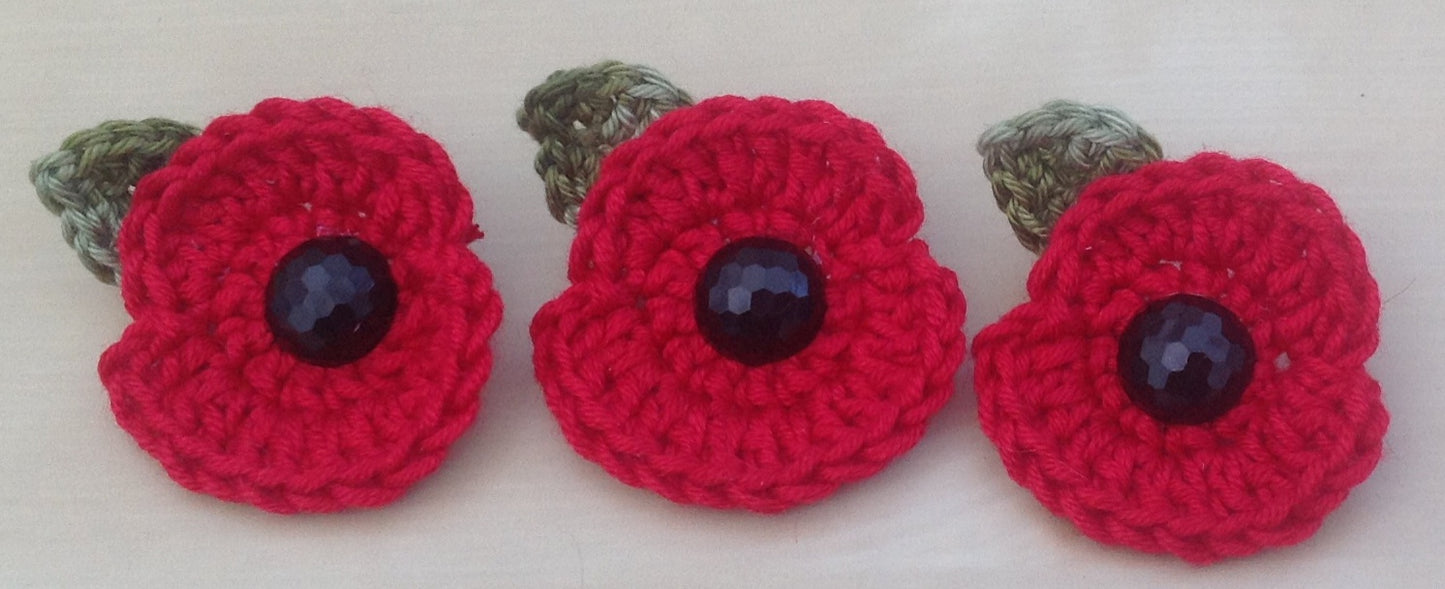 Handmade Crocheted Remembrance Poppy Brooch
